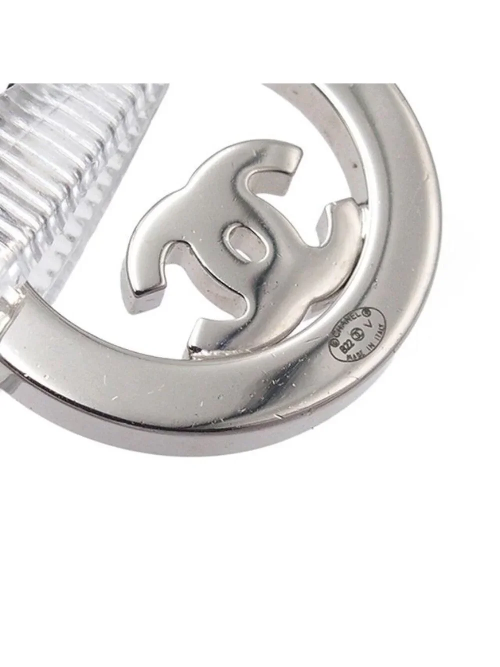 Chanel Earrings Silver Metal Rhinestone CC Logo